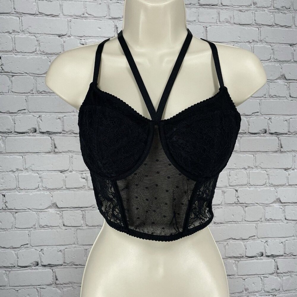 Express Black Lace Underwire Padded Strappy Boned Bustier Bra Size Small S